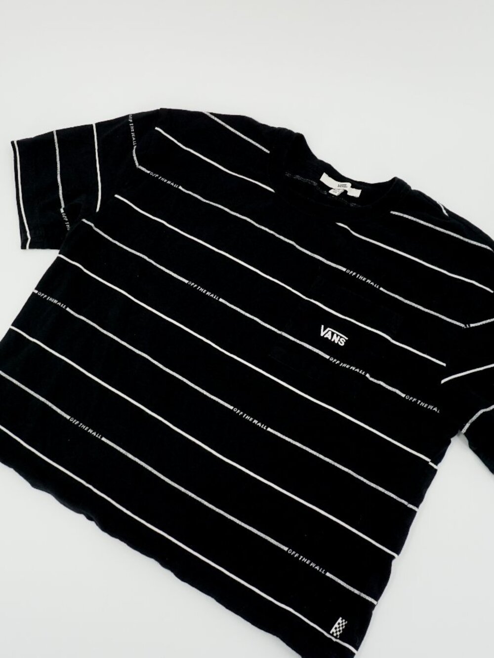 Vans Women's Crop Top T-Shirt Striped Heritage Pocket Black & White Sz Small